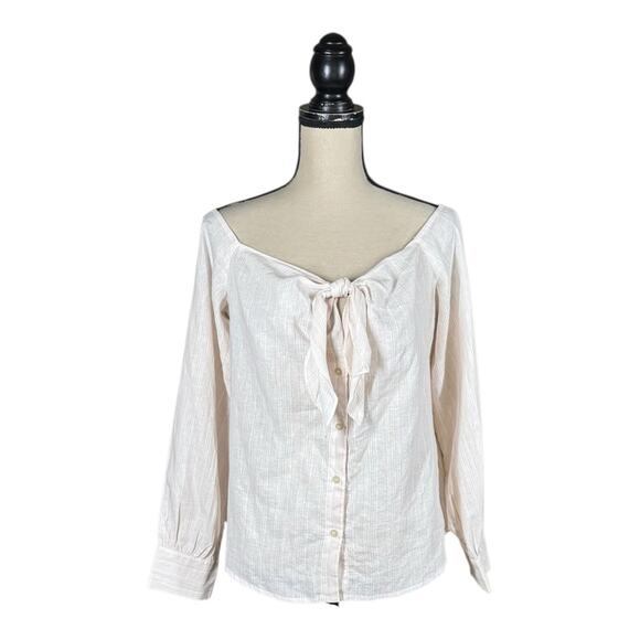 Free People Hello There Beautiful Tie Front Linen Blend Shirt Womens Medium - Picture 2 of 5